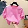 harajuku T-shirts for Women Summer new Solid Color cute t shirt Korean Loose Casual Ruffles Short Sleeve Simple tshirt white top Y0629