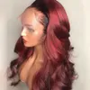 Borgonha Human Hair Wig Wig Onda Red Lace Front Human Human Wigs para mulheres negras 180 densidade colorida 13x6 renda perucas