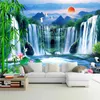 Custom 3D Wallpaper Waterfall Bamboo Lotus Nature Landscape Mural Living Room Study Room Bedroom Background Po Wall Painting 210722