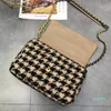 Designer- Svart Vit Houndstooth Mönster CrossBody Väskor Cross Hasp Spänne Axelväska Kedjor Läder Messenger Bag Plånböcker med varm klaff