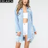 Denim Jacke Frauen Langarm Tasche Quaste Mantel Herbst Sexy Loch Frau Mode Einreiher Tops Plus Größe 5XL 210520