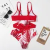 Trajes de baño rojos Traje de baño con cinturón sexy Mujeres Correa cruzada Vendaje Ropa de playa Trajes de baño de verano 210712