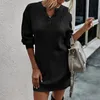 Women Winter Long Sleeve Sweater Dress V Neck Button Knitted Tunic Top Pullover Warm Fashion Tops Casual Dresses