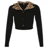 Ezgaga Frau Jacke Sexy Leopard Umlegekragen Langarm Dünne Schlanke Einreiher Damen Tops Streetwear Mode 210430