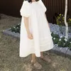 Koreanska toddler tjej sommar vintage tutu klänning prinsessa vita klänningar barn tjejer kort ärm klänningar baby mode tjejer kläder Q0716