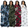 Camouflage Imprimé Longue Maxi Robes Femmes Manches Plus La Taille Sexy Causal Bouton Up Chemise Blouse Travail Robes 210525