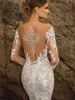 Newest Illusion Wedding Dress Mermaid Lace Deep V-Neck Neck Full Sleeves Chapel Train Plus Size Bride Gown 2022 Vestidos De Novia Mariage