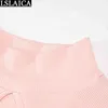 Розовое платье взрывчатые вылапывание круглые шеи с длинным рукавом Split Dressws для женщин повседневная мода сексуальный ночной клуб KLYIDER CAMEN 210515