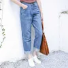 Blue Jeans Woman High Waist Denim Ladies Jeans Trousers Plus Size Jeans Pants Vinatge Slim Korean Autumn 210527