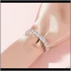 Drop Leverans 2021 Fashion Cubic Zircon Pave Band Eternity Stacking Finger Ringar för Kvinnor Rund CZ Diamond Crystal Party Wedding Ring Bride