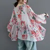 Femmes surdimensionnées Blouses décontractées en vrac Nouveau printemps Vintage Style Floral Imprimer Col V-Col Batwing Manches Femme Tops Chemises S3562 210412