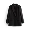 Woman Blazer Office Lady Suit Jacket Double Breasted Notched Collar Solid Color 210421