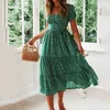 Vestidos Vintage Print Puff Sleeve Summer Beach Sweet Dresses Casual Square Collar Floral Maxi Long Dress Festa 210730