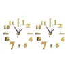 2X 3D Reloj de pared grande pegatina de espejo reloj grande pegatina decoración del hogar regalo único DIY oro H1230