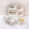 5 pezzi / set Ciotola di alimentazione per bambini Fibra di bambù Resina per uso alimentare Anti-goccia Baby Cup Forchetta Cucchiaio Griglia Piatto Set da tavola G1210