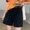 Sommar Kvinnors Casual Loose Korean Cotton Shorts Plus Size Solid High Waist Wide Ben With Sashes B13801X 210719