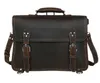 Vintage Crazy Horse Genuine Leather Briefcase Men Business bag Leather 15.4"inch Laptop Bag male Business Briefcase shoulder bag