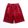 Mens Velvet Shorts Hip-Hop Oversized Mesh Velour Kort Baggy Svart / Vit / Röd / Blå Sida Zipper Joggers Man 210629