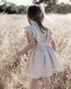 Enfant en bas âge bébé fille coton lin sans manches couleur unie robe de soirée robe d'été Q0716