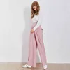 Roze losse wijde beenbroek vrouwen hoge taille casual minimalistische broek vrouwelijke modieuze kleding stijl 210521