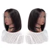 Parrucche corte con taglio a caschetto per donne nere Parrucca anteriore in pizzo con capelli umani vergini senza colla, densità del 180%, Colore naturale
