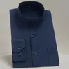 Męskie koszulki Casual Chiński Stojak Collar Solid Green zwykłe dopasowanie Długim rękawem Bussiness Formalna dla mężczyzn Mandarin-Collar