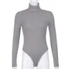 Tartaruga pescoço de malha um pedaço bodysuits romper manga comprida magro preto básico mulheres inverno roupas 210427