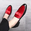 Zapatos de vestir Qmaigie Boda para hombres Formal Bowknot Caballeros Resbalón en mocasines de gamuza de cuero negro Lujo