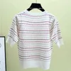 Grande Taille Casual Stripe Thin Femmes Tricots T-Shirt Mode Coréenne À Manches Courtes Tops Tricotés Femlae D'été O-Neck Pull Tees 210522