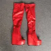 Stövlar mode röda kvinnor vinter snö varma päls kilar höga klackar sexiga täta långa skor kvinnliga plattformar