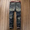Jeans impilati da uomo alla moda con gamba dritta Punk Vintage Biker Tasca con cerniera Pantaloni da motociclista Moda patchwork Pantaloni in denim maschile 210723