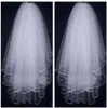 Kadın İnciler Tül Kısa Gelin Veils Şerit Kenar Beyaz Fildişi Süper Glitter İnci 3 Katmanlar Düğün Peçe Gelin Aksesuarları Uzunluğu 23-32 inç