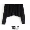 TRAF femmes mode doux au toucher fausse fourrure tricoté Cardigan pull Vintage à manches longues boutonné femme survêtement Chic haut 210415