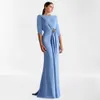 Light Sky Blue Half Sleeve Elegant Klänning Mermaid Kvinnors Vintage Classic Aftonklänningar Baklösa Bateau Formella Kappor