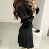 Chic Çizgili Zarif Kadın Örme Elbiseler Bahar Uzun Kollu O-Boyun Seksi Kadın Kazak Kısa Mini Elbise Mujer Vestidos 210423