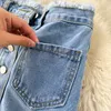 Foamlina Long Denim Skirt for Women Korean Fashion Vintage Tassels High Waist Single Breasted A-line Jeans with Pockets 210621