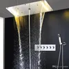 2021 Função múltipla de luxo Embedded teto chuva cachoeira polonês levou despesa de banho set misturador 700 * 380mm / banheiro chuveiro