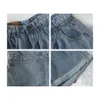 Femmes taille haute Jean Shorts Vintage couleur unie lâche Denim été coréen Harjauku jambe large décontracté 210428