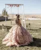 Sexig Rose Gold Bling Sparkly Full Lace Quinceanera Dresses Ball Gown Sweetheart Crystal Beads Corset Back Ruffles Tiered Sweet 16 224K