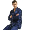 Ensemble de pyjamas en satin de soie pour hommes Pyjama Pyjamas Set PJS Sleepwear Loungewear S, M, L, XL, XXL, XXXL, 4XL 210812