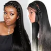 Lång brasiliansk rak 360 spets frontal peruk med babyhår limlös 180% 13X4 transparent syntetiska peruker för svarta kvinnor