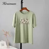 Hirsionsan Léopard Imprimé T-shirt Femmes 100% Coton Surdimensionné Gothique Graphique Femelle Doux Tops Harajuku Lâche Cusual Tees Dames 210330