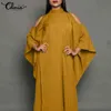 CELMIA 2022 Vintage Soğuk Omuz Maxi Elbise Sonbahar Rahat Gevşek Yarasa Kollu Katı Uzun Elbiseler Büyük Boy Parti Vestidos Y1204