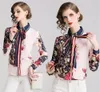 Designer Women's Tops Blouse Women Fashion Elegant Office Look Work Wear Party Shirt Female Top Weekend Floral & Chains Print Casual Coats Size M-2XL