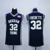 Hommes NCAA Brigham Young Cougars 32 Jimmer Fredette Shanghai Sharks Maillots University College Film Basketball Jersey Blanc Bleu