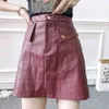 Vintage high waist PU leather skirts woemns sexy mini Stretwear pocket office black winter womens 210521