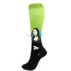 Måla tryckkomprimering som kör strumpor Kear High Outdoor Sport Socks Hosiery for Women Girls