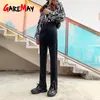 Women's Wide Leg Jeans High Waist Black Office Stacked Korean Female Vintage Denim Pants Split Hem for Women 210428