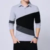 Mens T Shirts Fashion Contrast Color Patchwork Long Sleeve Slim Fit Cotton Collar T Shirt Male Clothing Plus Size 4XL 5XL 210518
