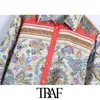 TRAF женская мода Paisley Print Свободные уютные блузки старинные с длинным рукавом кнопки женские рубашки Blusas Chic Tops 210415